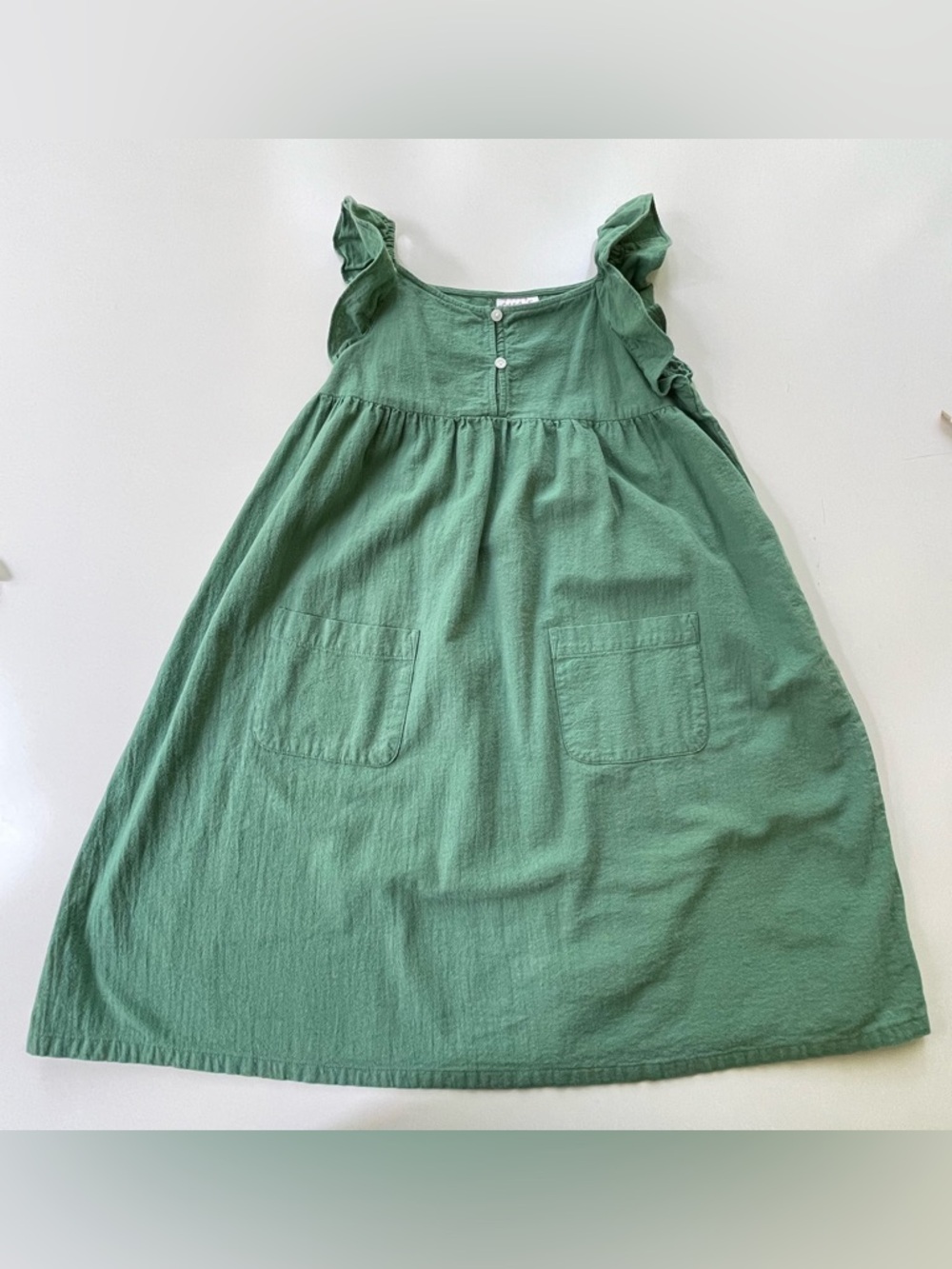 Cat & Jack Green Ruffle-Sleeve Pocket summer Dress 100% cotton size 10-12